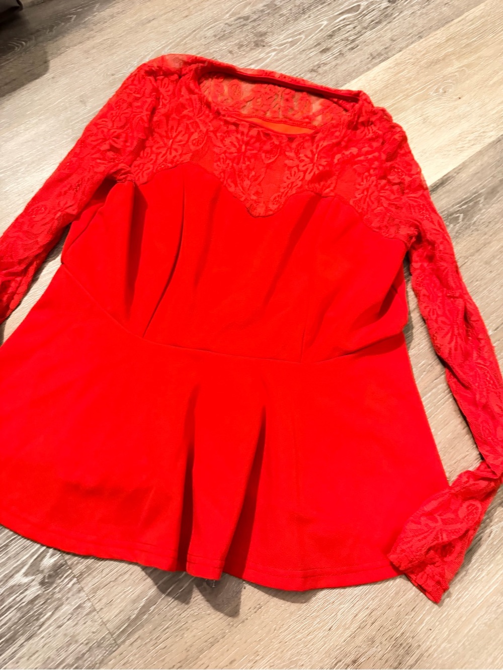 SHEIN Red Lace Peplum Long-Sleeve Top